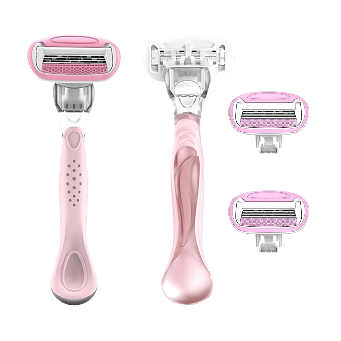 Women's Travel Razor Set, Purple, Plastic Handle, 4-Blade System with 2 Refills and Case, Compact Portable Design for Sensitive Shaving (Pink)