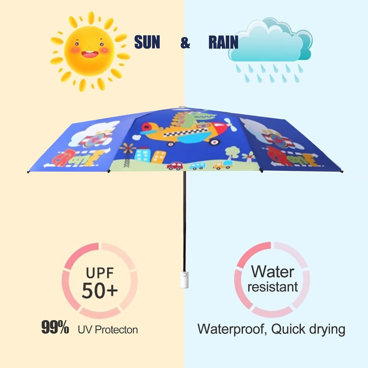 Sun Umbrella UV protection UPF 50+ Compact Portable travel Parasol Auto Open Close Windproof and Waterproof Folding Sun and Rain Small Umbrella For Walking