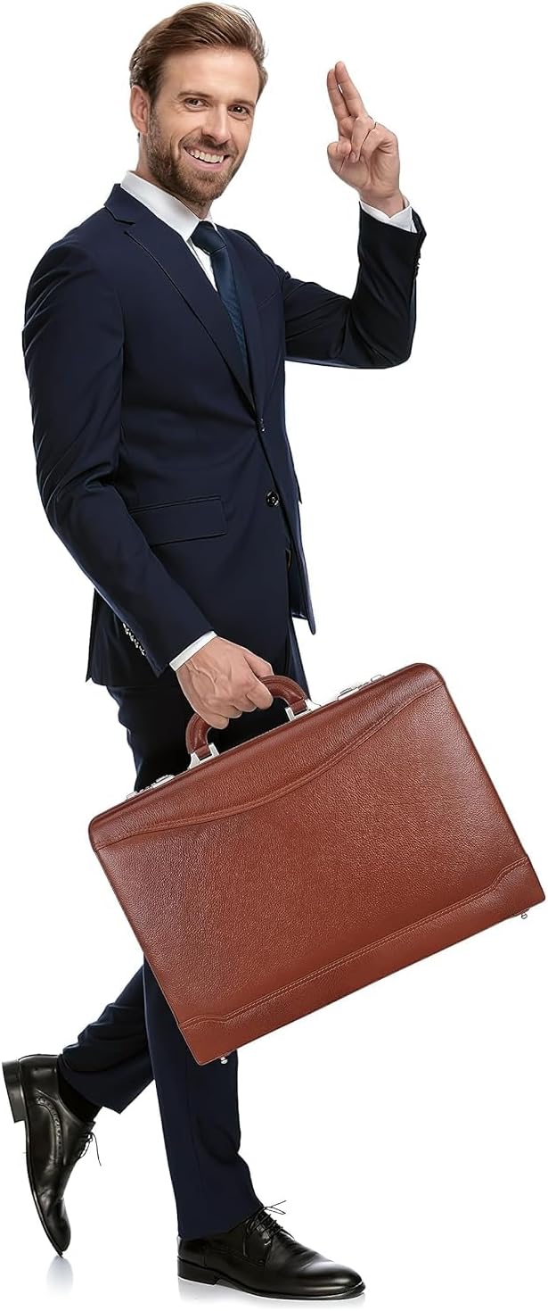 Full Grain Leather Briefcase Attache Case For Unisex Size L18 * W5 * H12 Inches Expandable Briefcase Bag