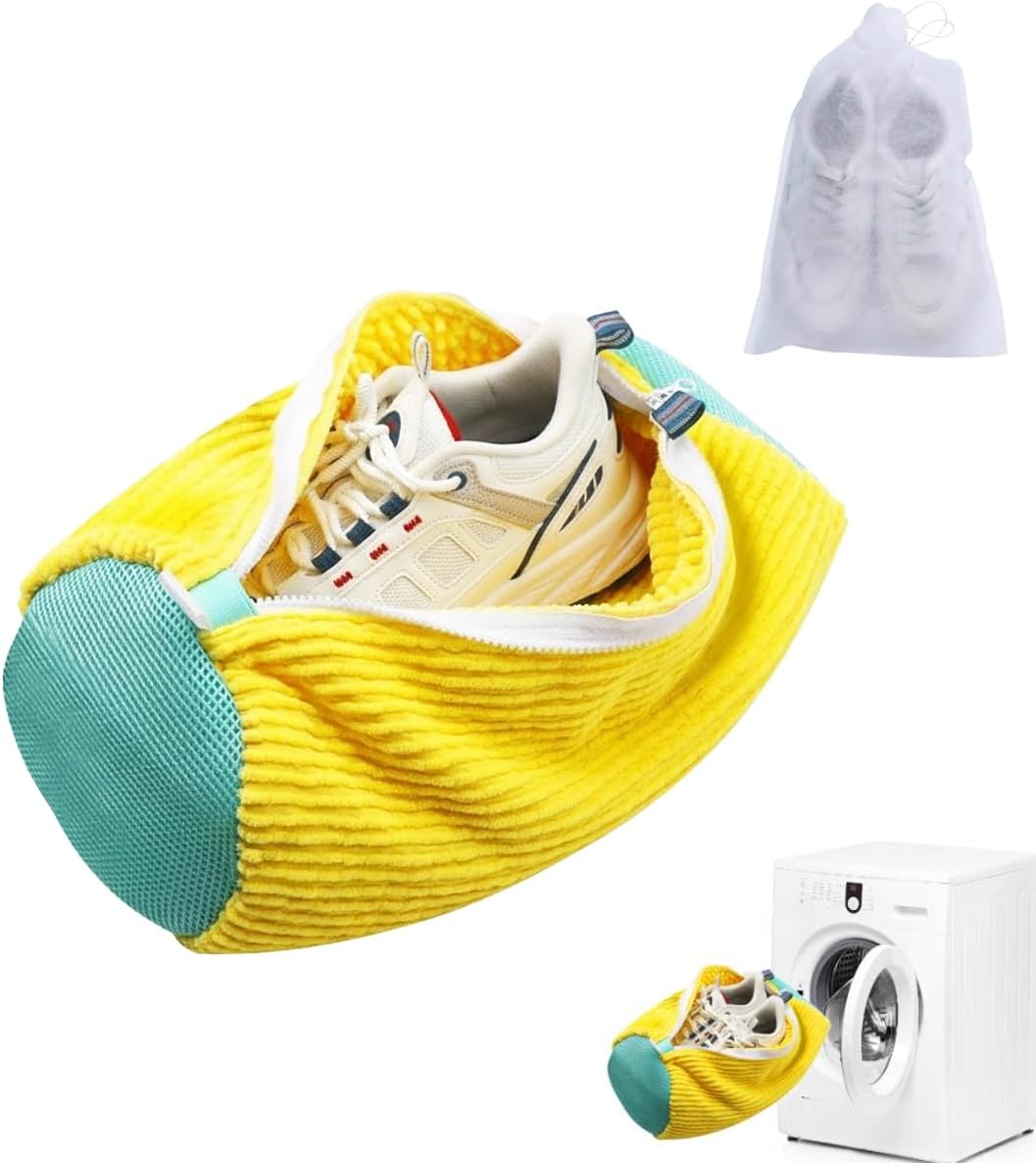 Shoe Washing Machine Bag,Laundry Shoe Bag for Washer and Dryer,Reusable Shoe Cleaning Bag for Sneakers,Tennis Shoes,With Self-locking Zipper, Microfiber Inside,Include Shoes Storage Bag