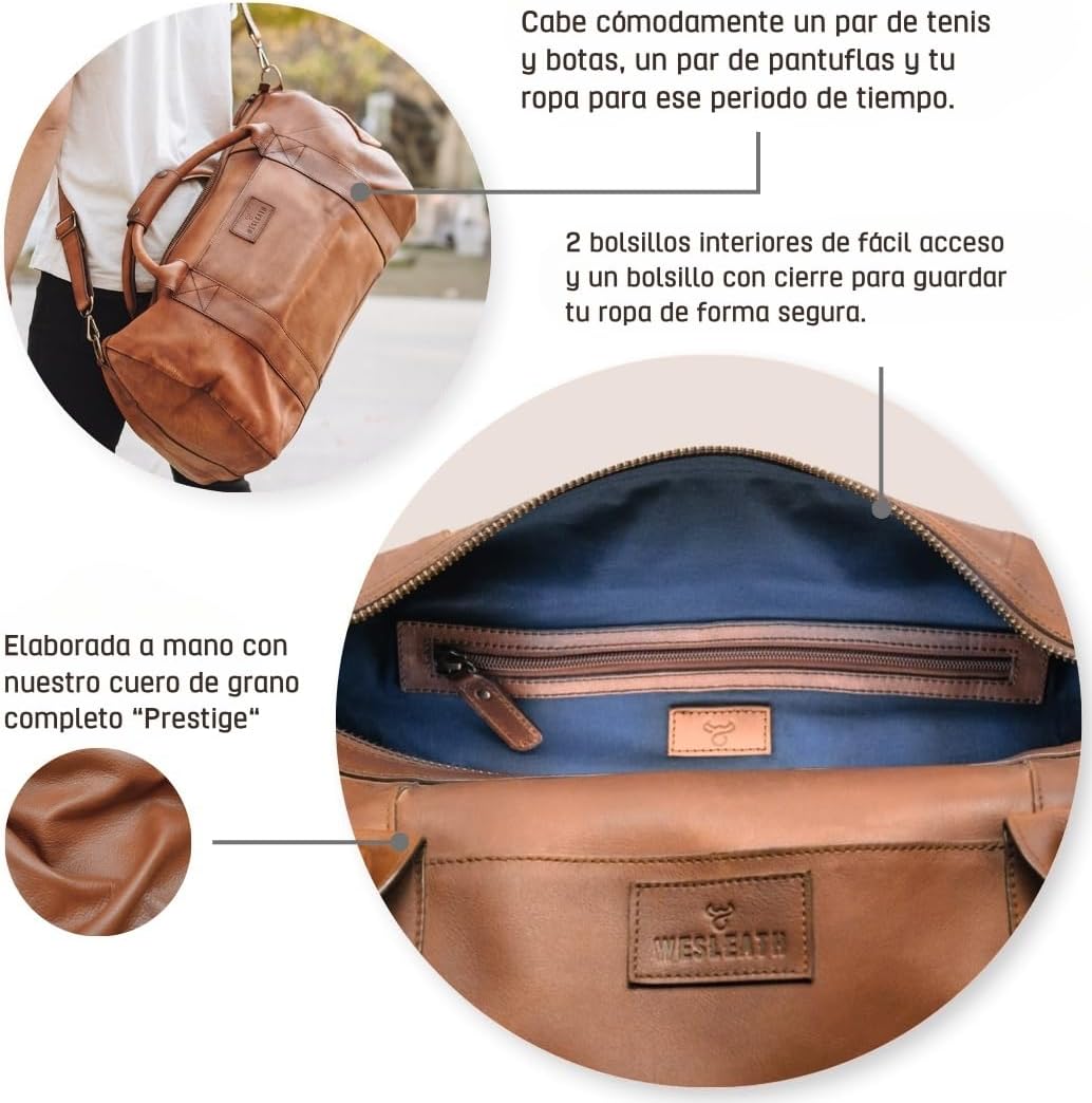 Full Grain Leather Duffle Bag – 25L Travel, Gym & Carry-On Weekender for Men | Handcrafted Overnight Bag with Brass Hardware, Vintage Style