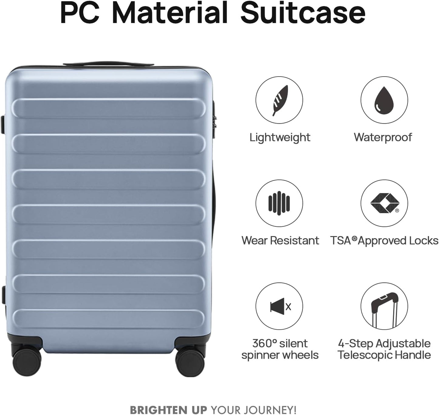 NINETYGO Medium Checked Luggage 24 Inch, Checking In Luggage with Smooth Spinner Wheels, Lightweight, Hard Shell PC Suitcase, Lightweight Travel Luggage, TSA Approved (Shadow, Rhine Basic)