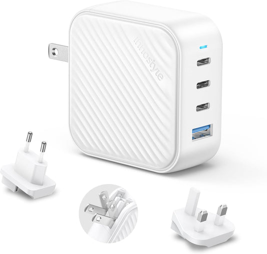 100W USB C Charger, 4-Port Wall Charger, 3 x USB-C Port Fast Charging Adapter, 1 USB-A - Fast Charging for MacBook Pro, iPhone Series, Galaxy S25, iPad, UK/EU Plug