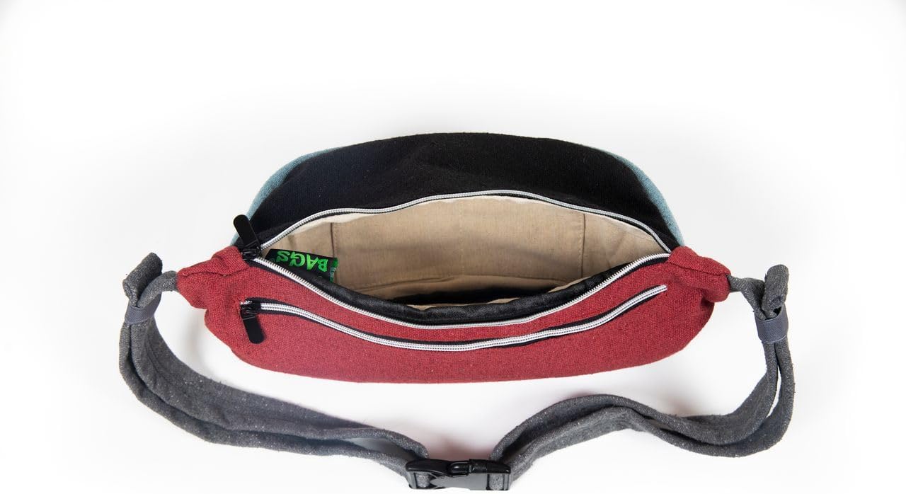 Dime Bags Oversized Fanny Pack, 100% Nepali Hemp Crossbody Waist Bag for Men & Women, Adjustable Strap, Multiple Pockets, Eco-Friendly Festival & Travel Bag, Boho & Neutral Colors, Reveller (Ash)