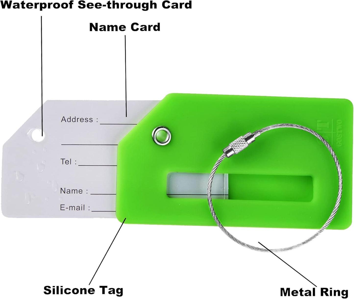 Gostwo 2 Pack Silicone Luggage Tags for Suitcases, 26 Initial Letter Baggage Labels Handbag School Bag Suitcase Instrument Tag with Stainless Steel Loop(Green)(Plane)