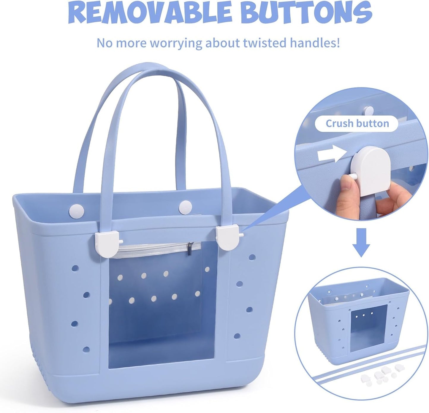 Rubber Beach Bag, Washable Moisture Resistant Durable Open Hole Tote Bag Beach Vacation Essentials