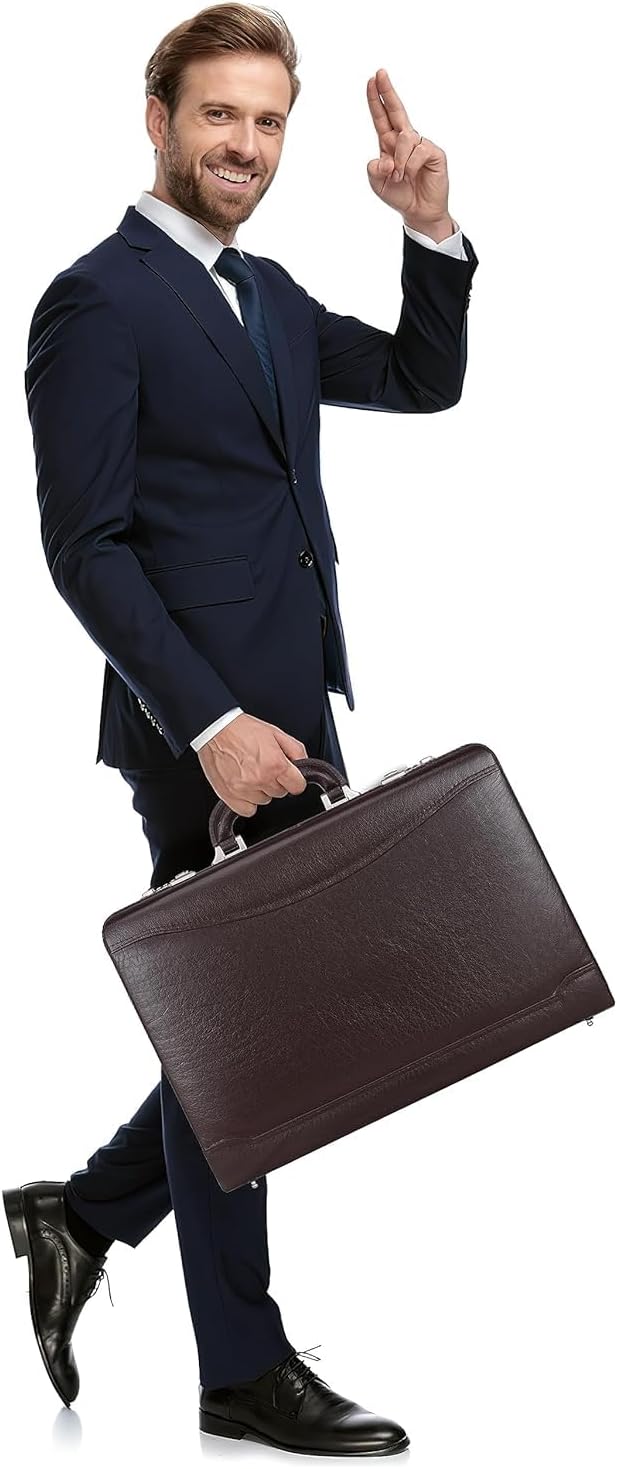Full Grain Leather Briefcase Attache Case For Unisex Size L18 * W5 * H12 Inches Expandable