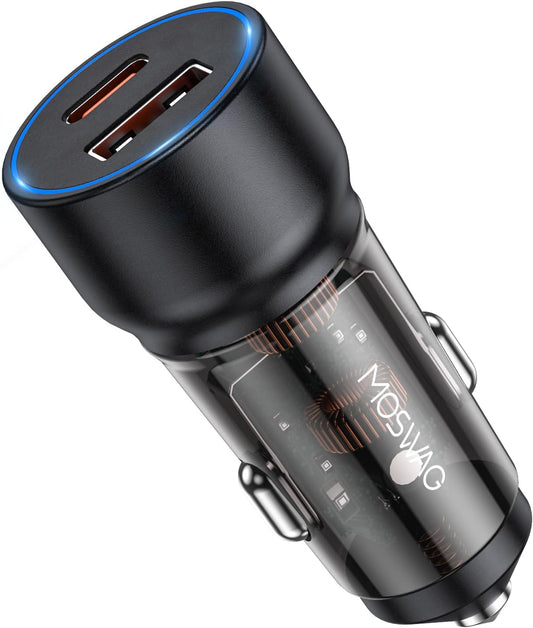 MOSWAG 75W USB C Car Charger PD 45W & QC3.0 Fast Charging Cigarette Lighter for MacBook, iPhone, Samsung, Galaxy, iPad, Google Pixel, LG, Moto, USB-C Port, Black