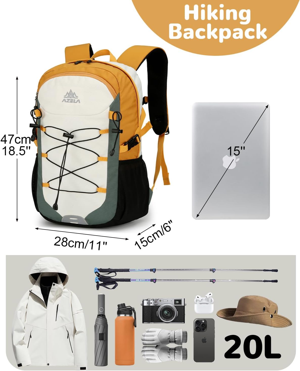20L Small Lightweight Hiking Backpack with Chest Strap for Men Women, Outdoor Daypack for Travel