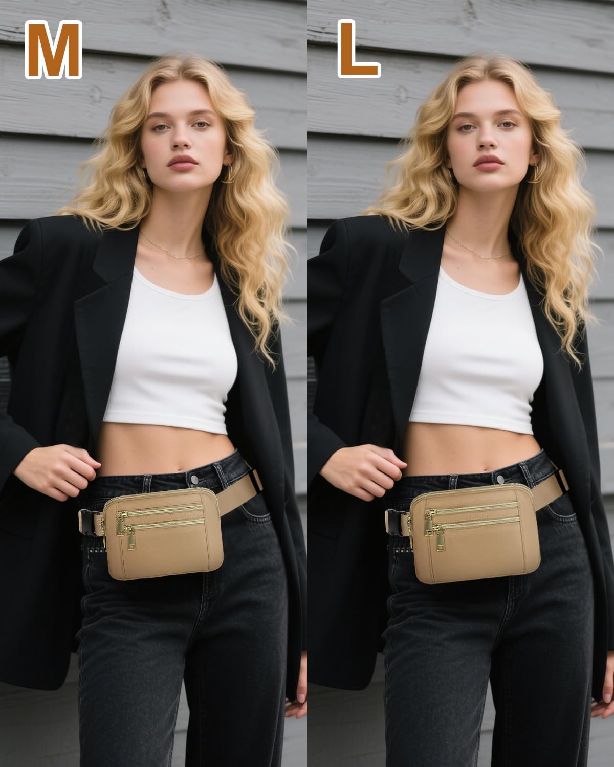 Capolo Fanny Packs for Women Fashion Waist Packs Bag with Adjustable Strap and 4 Zipper Pockets Waterproof Everywhere Crossbody Belt Bag for Workout Running Travelling(Khaki, Large)