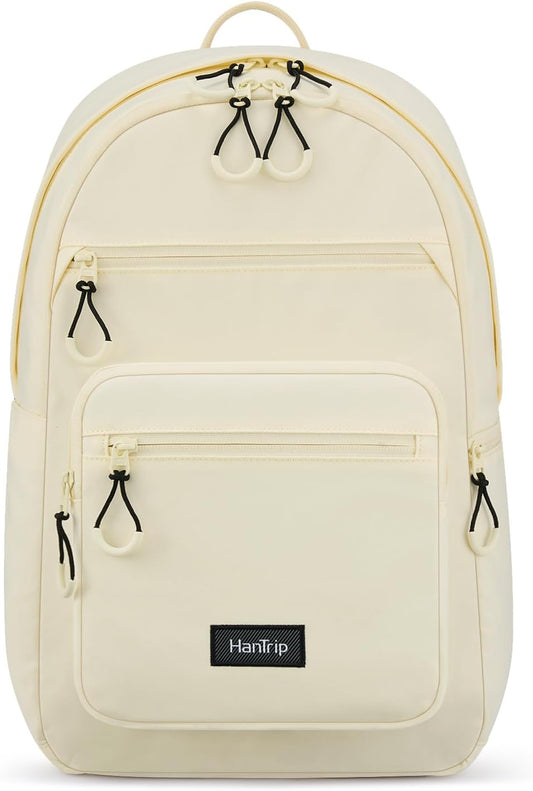 Carry On Travel Backpack For Women, 18 Inch Water Resistant Large Backpack Lightweight Bookbag For Men, 8x14x18 Personal Item Bag Casual Daypack Backpacks For Work Office Commuter (Offwhite)