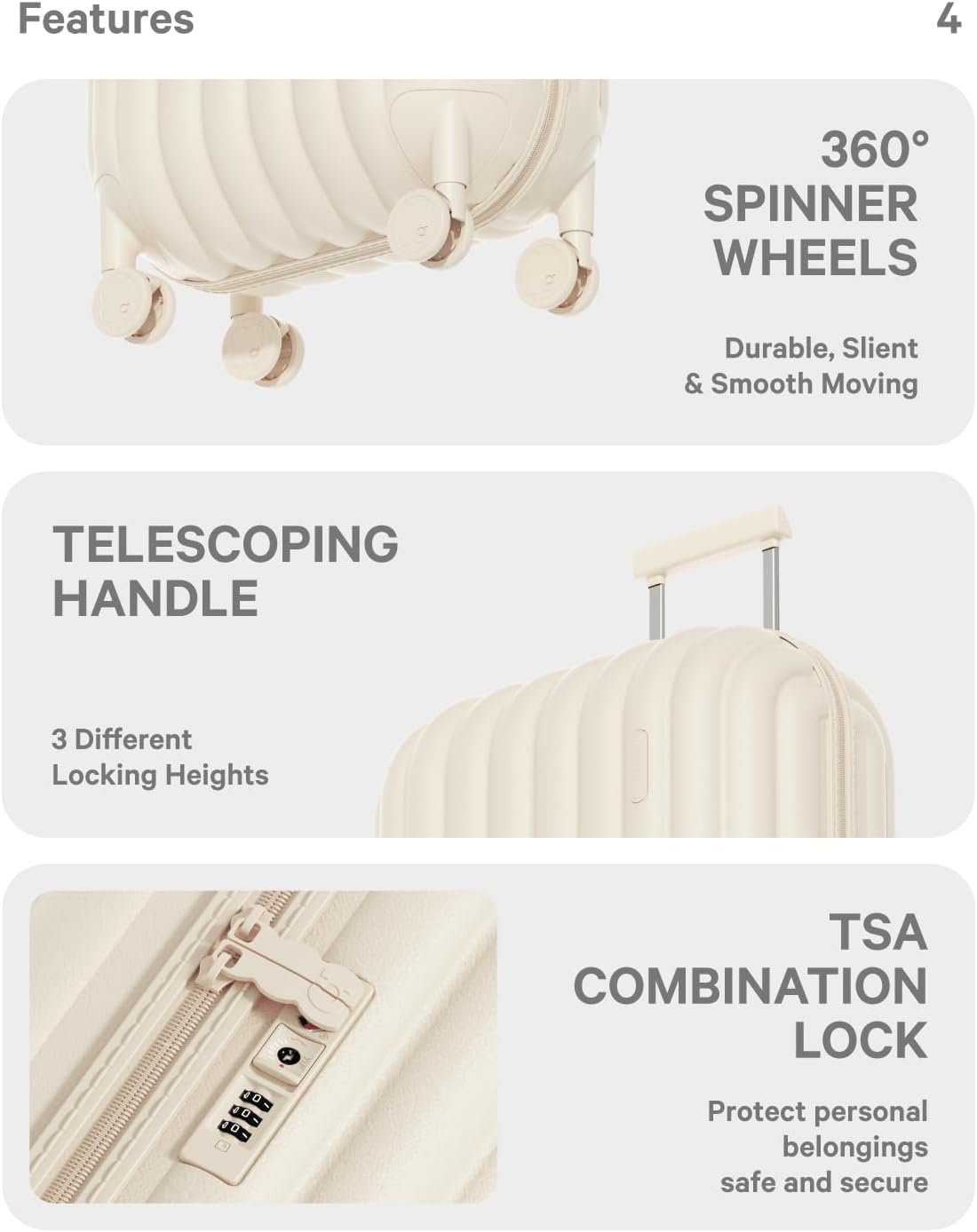 artrips Checked Luggage 24 inch,Medium Suitcase with 8 Spinner Wheels,PC Lightweight Hardside