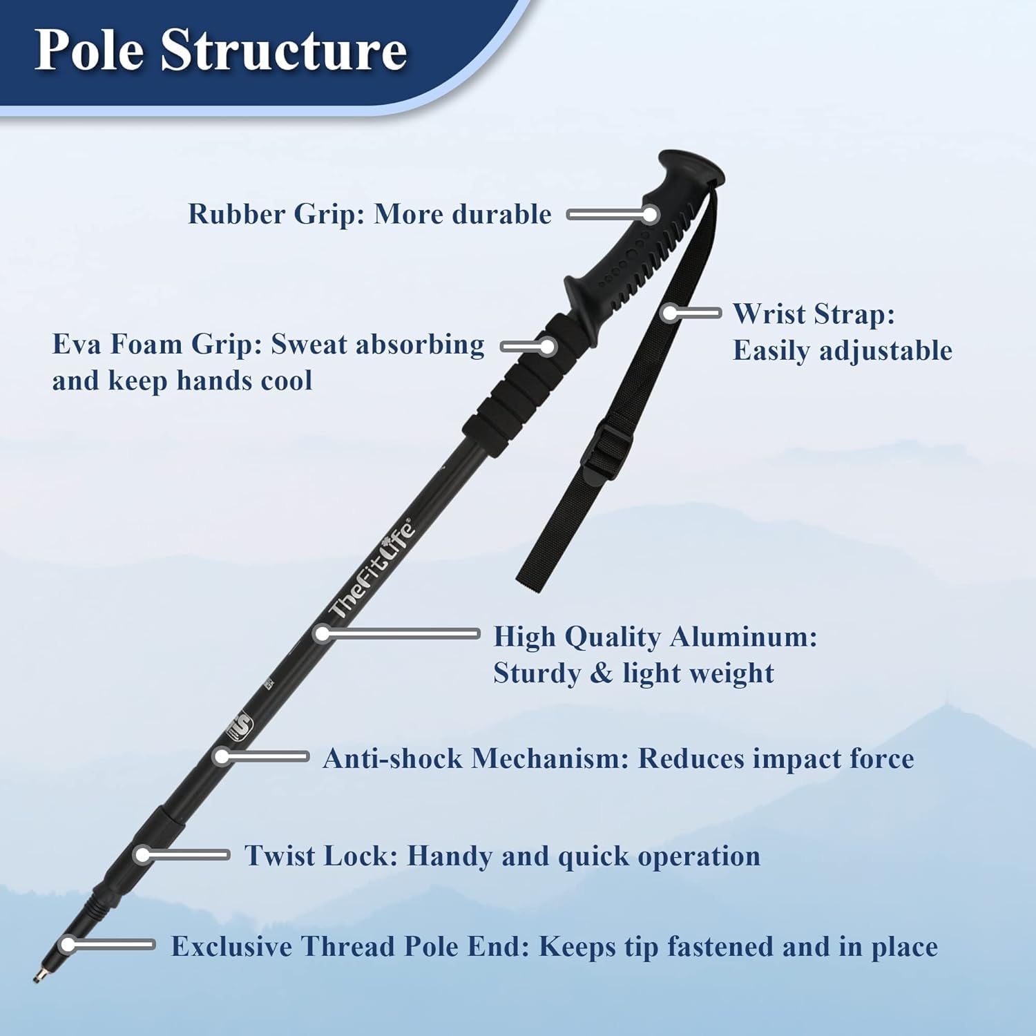 Telescopic Trekking Poles for Hiking, Anti-Shock Nordic Walking Sticks