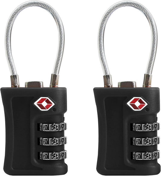 Luggage Locks TSA Approved 2 Pack, Small Padlock Combination, TSA Locks for Luggage, Travel Combo Padlock with Code, for Suitcase, Backpack Zipper, Locker, Gun Case, Ammo Can (Black+Black)