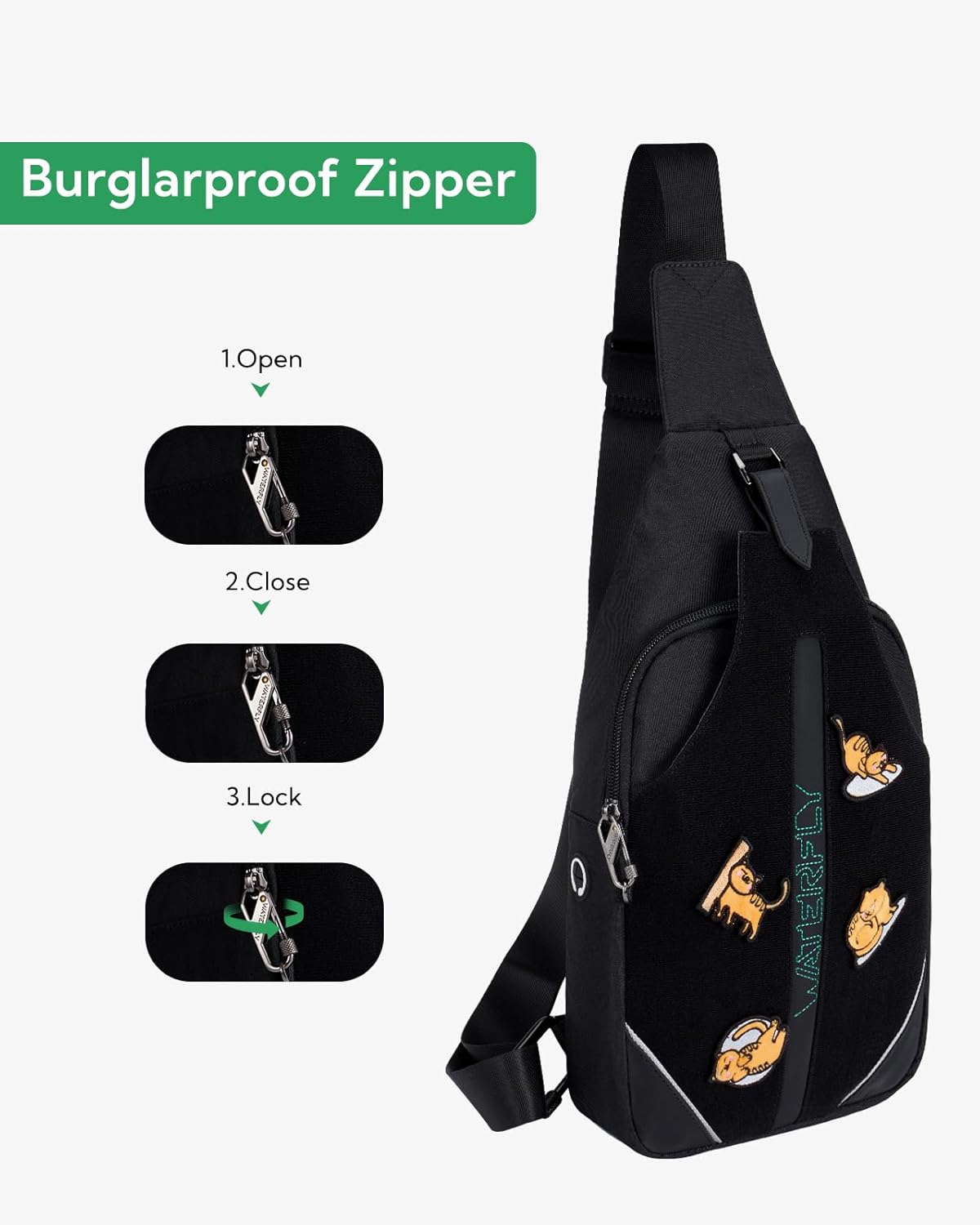 WATERFLY Medium Crossbody Sling Backpack Anti Theft Backpack for Traveling Chest Shoulder Bag