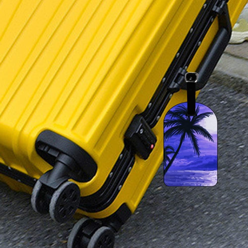 Palm Trees and Sunset Purple-Beach Tropical Ocean Luggage Tags ID Leather Travel Bag Labels Baggage