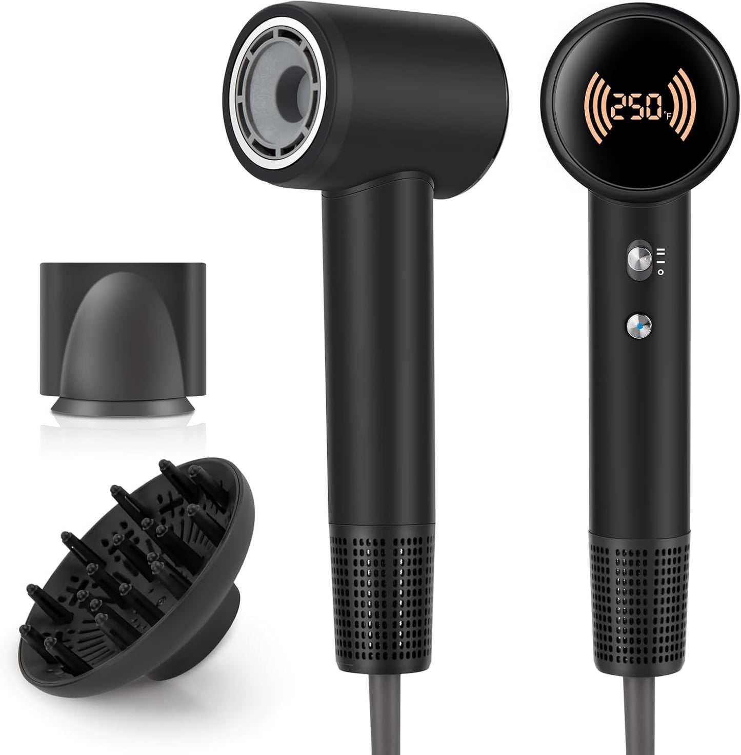 Hair Dryer,Travel Hair Dryer with Diffuser,110000 RPM High Speed Ionic Blow Dryer,Temperature Display,Low Noise&Lightweight Blow Dryer,Fast-Drying,No Heat Damage,Suitable for All Hairstyles(Black)