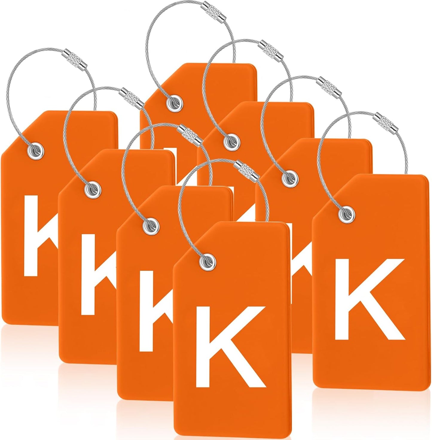 8 Pcs Initial Letter A-Z Luggage Tags Silicone Suitcase Instrument Tag with Name Card and Stainless Steel Loop(Letter K,Orange)