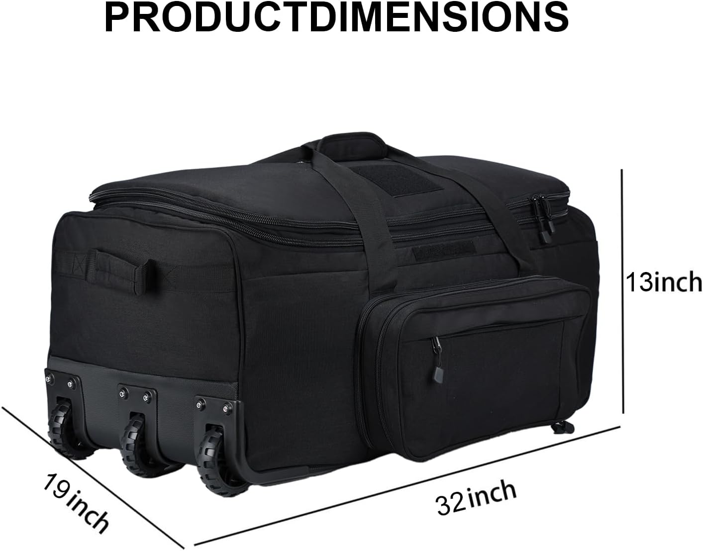 Military Wheeled Deployment Bag Large Tactical Heavy Duty Duffel Bag for Camping Hiking (Black)