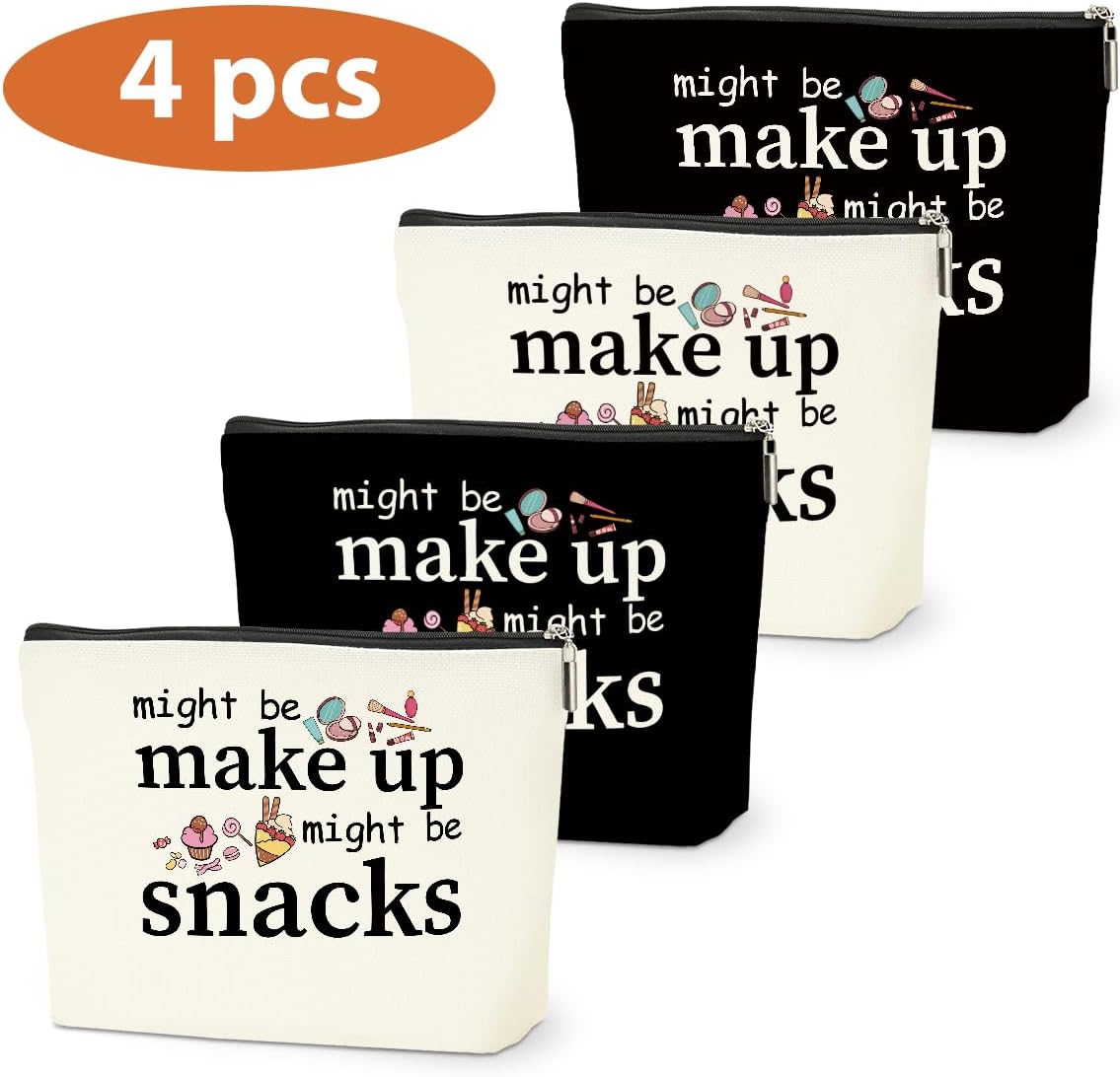 4 PCS Friend Gifts for Women Makeup Bag, Snack Bags, Funny Gifts Cosmetic Bags, Sister Birthday Christmas Graduation Friendship Gift for Daughter from Mom - might be makeup might be snacks