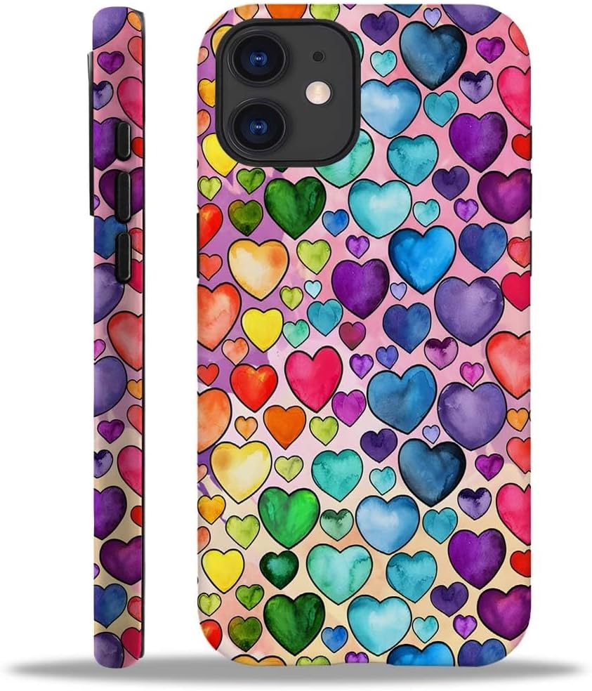 SEized Case Compatible with for iPhone 12,Colorful Heart Lovely Cute Pink Phone Case for Girl Women Boy Men,Durable Protection Case for iPhone 12