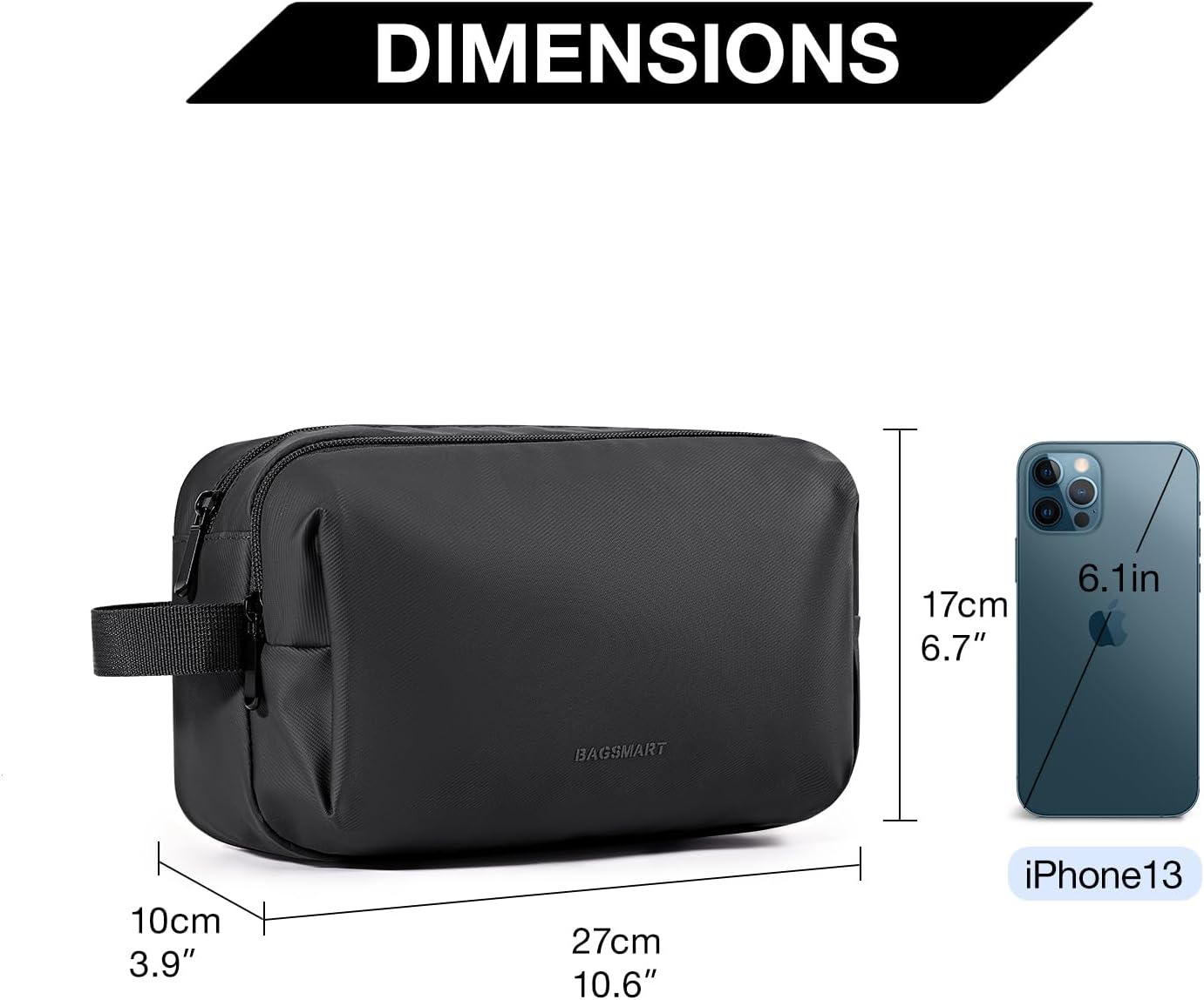 BAGSMART Toiletry Bag for Men, Travel Toiletry Organizer Dopp Kit Water-resistant Shaving Bag for Toiletries Accessories, Door Room Essentials,Black-basic