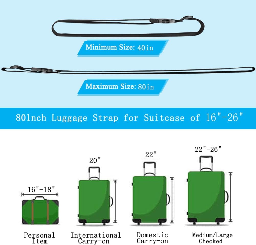 2Pcs Luggage Straps for Suitcase Travel Accessories TSA Approved, 80In Long Belts to Keep Your