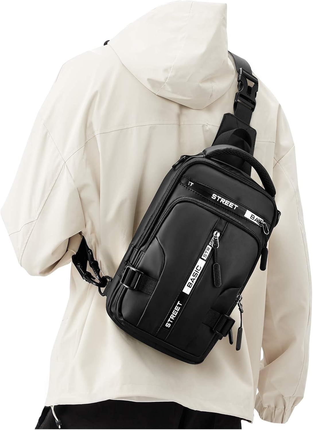 SEAFEW Small Black Sling Crossbody Bag for Men Women, Tactical Backpack Shoulder Daypack Mini Anti-Theft Motorcycle Chest Bags, Small One Strap Backpack for Casual Travel Hiking Outdoor Sports School