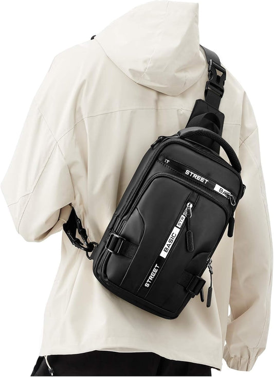 SEAFEW Small Black Sling Crossbody Bag for Men Women, Tactical Backpack Shoulder Daypack Mini Anti-Theft Motorcycle Chest Bags, Small One Strap Backpack for Casual Travel Hiking Outdoor Sports School