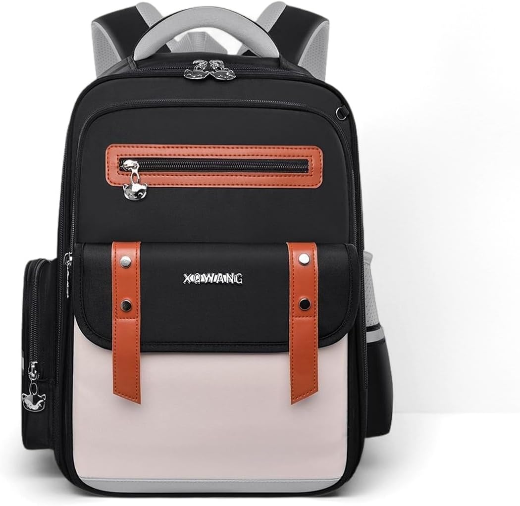 Kids Backpack for Kids, Lightweight Waterproof Black White Backpack for School, Kindergarten Elementary School Students Boys & Girls Backpack with Safety Whistle and Includes a Detachable Waist Belt