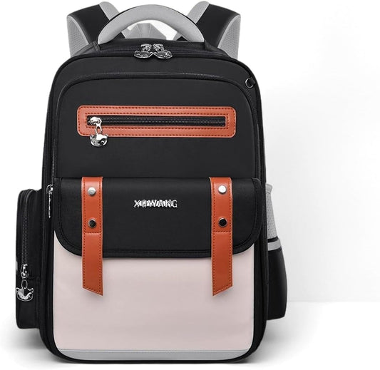 Kids Backpack for Kids, Lightweight Waterproof Black White Backpack for School, Kindergarten Elementary School Students Boys & Girls Backpack with Safety Whistle and Includes a Detachable Waist Belt