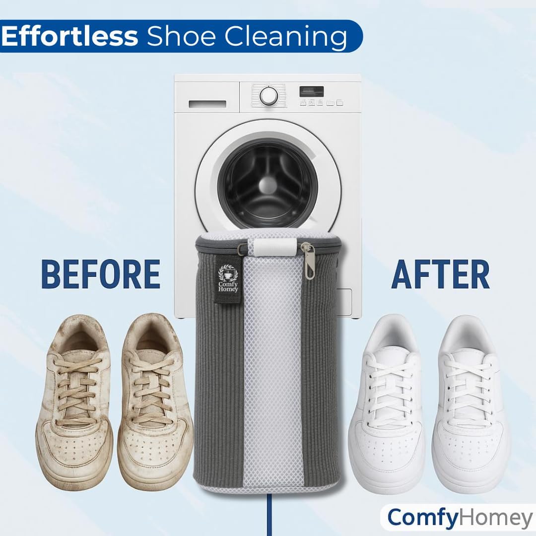 ComfyHomey Shoe Laundry Bag Set: 2 Pack Shoe Washing Machine Bags + Reusable Dryer Mesh Bag | Durable, Tear-Resistant, Reinforced Zipper | 360° Clean for Sneakers, Tennis & Gym Shoes, Easy & Safe Wash