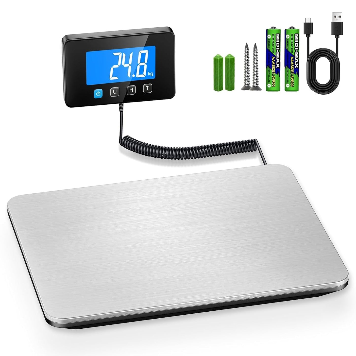 440lb Luggage Scale Accurate to 0.35oz, Heavy Duty Digital Shipping Package Weight Scale with LCD, Tare/Hold, USB & Battery Powered, for Father's Day, Small Business, Warehouse & Home Use