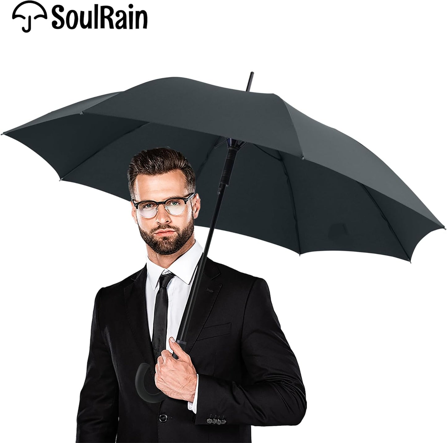 SoulRain 50 Inch Large Stick Umbrella Windproof Automatic Open Oversized J Handle Umbrellas for Men and Women Unbreakable Strong Travel Golf Umbrella