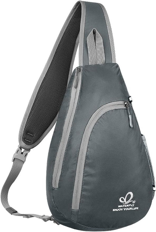 WATERFLY Crossbody Sling Bag Small Water Resistant Backpack Lightweight Shoulder Chest Daypack for Men Women Hiking Travel