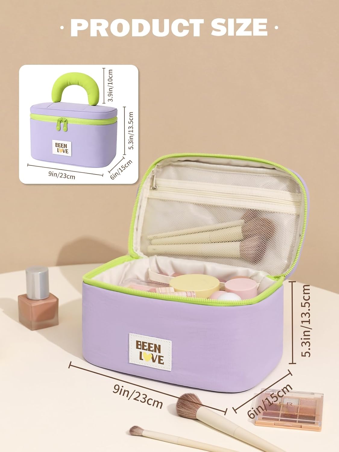 Travel Makeup Bag Cute Cosmetic Bag for Women Large Capacity Makeup Case Organizer Bag Toiletry Bag Portable Waterproof Make Up Bags with Handle and Divider, Purple
