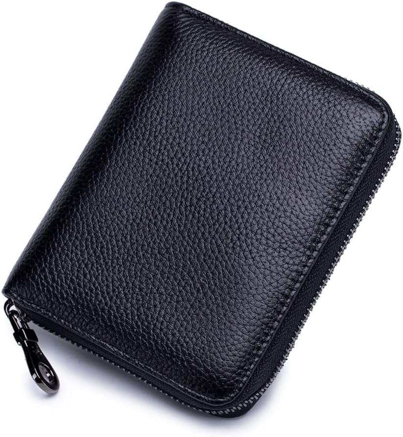 Genuine Leather Wallet Credit Card Holder RFID Blocking Travel Passport Organizer for Men and Women (Black)