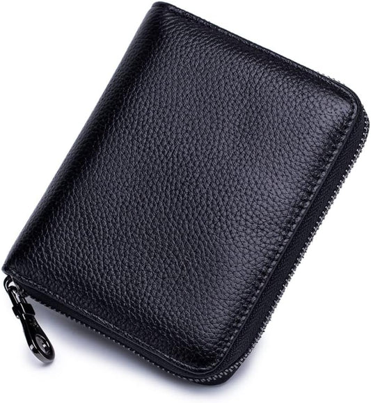 Genuine Leather Wallet Credit Card Holder RFID Blocking Travel Passport Organizer for Men and Women (Black)
