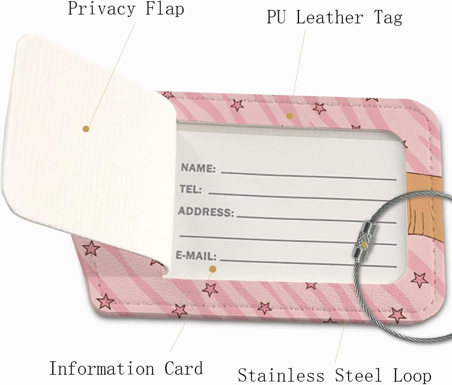 Pink Preppy Luggage Tags for Suitcases,Trendy 2 Pack Travel Suitcase Tags,Aesthetic Funky Traveling Accessories,Baggage Tag Label with Steel Loop,Teen Girl Gifts