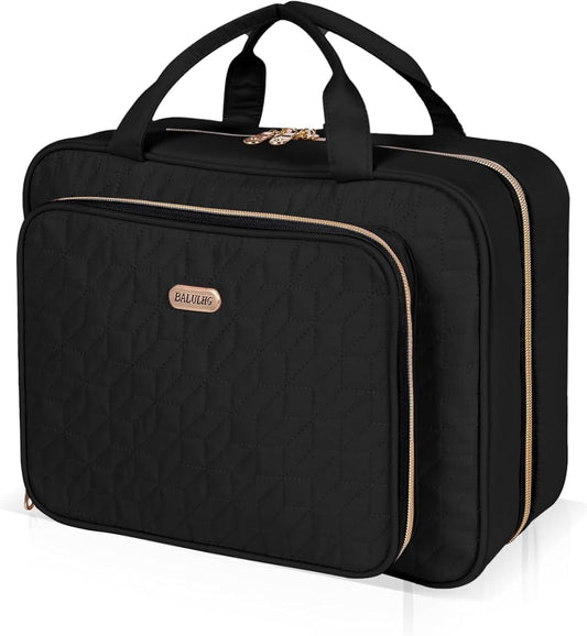Travel Hanging Toiletry Bag for Women,Makeup Bag Cosmetic Organizer Waterproof with Hanging Hook Multiple Pockets for Women Travel Essentials Black
