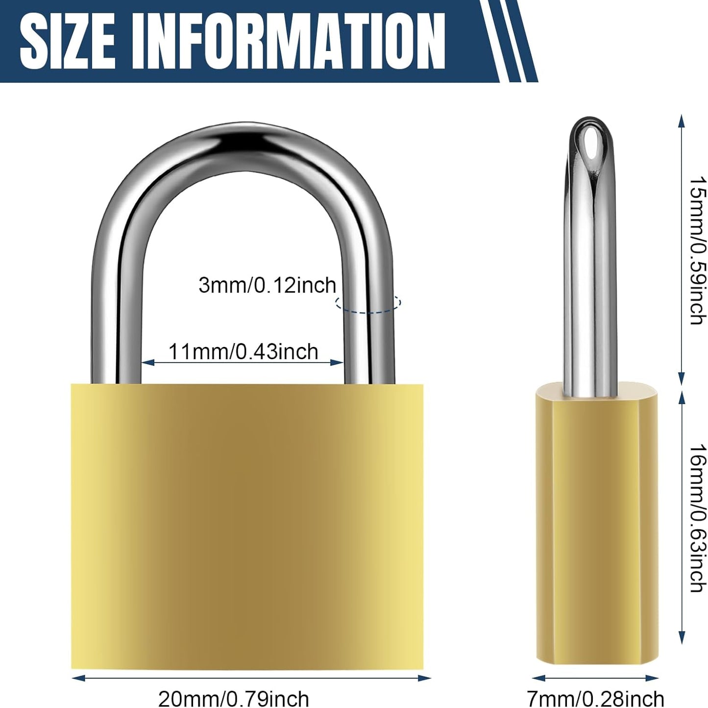 24 Pcs Solid Brass Keyed Padlock, Small Yellow Gym Lock, Strong Padlock with Same Key for Luggage Toolbox (20mm)