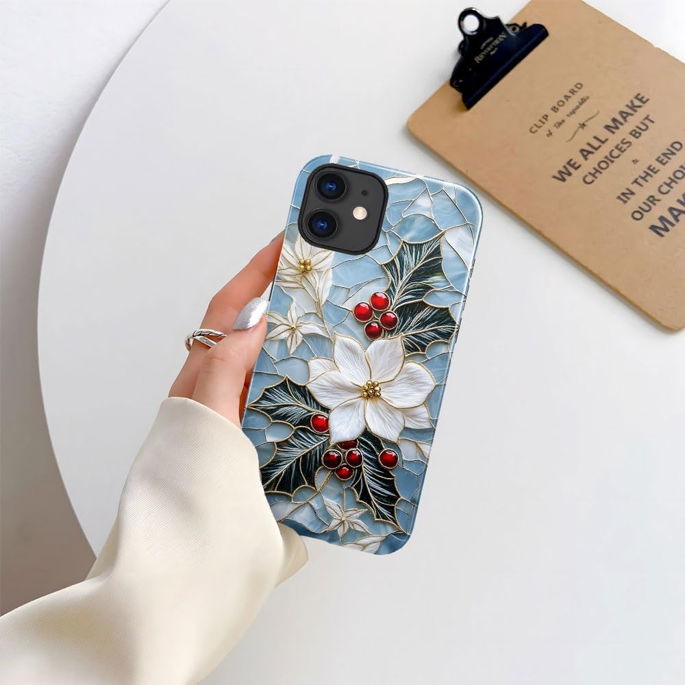 Case for iPhone 11 - Slim Fit Anti-Scratch Phone Case for Girl Women - Christmas Holly Elegant Winter Floral (Glossy)