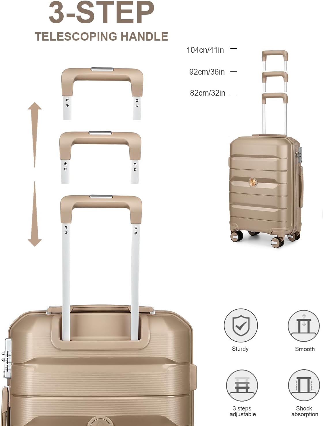 Somago 28 Inch Luggage With Spinner Wheels Hard Shell Polypropylene Suitcase with TSA Lock and YKK Zipper,Noble Golden