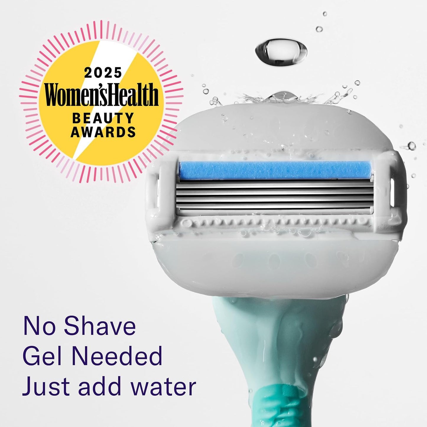 Flamingo Moisture Plus Women's Razor Set - No Shave Gel Needed - 1 Razor Handle, 1 Blade Refill, Shower Holder - Seafoam