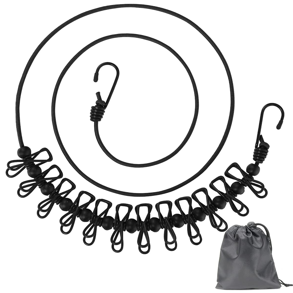 Retractable Portable Clothesline for Travel，Clothing line with 12 Clothes Clips，for Indoor and