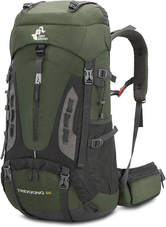 Bseash 60L Hiking Camping Backpack with Rain Cover, Waterproof Large Capacity Outdoor Sport Travel Daypack Climbing Touring (Army Green)
