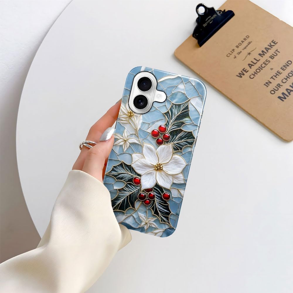 Case for iPhone 17 - Slim Fit Anti-Scratch Phone Case for Girl Women - Christmas Holly Elegant Winter Floral (Glossy)