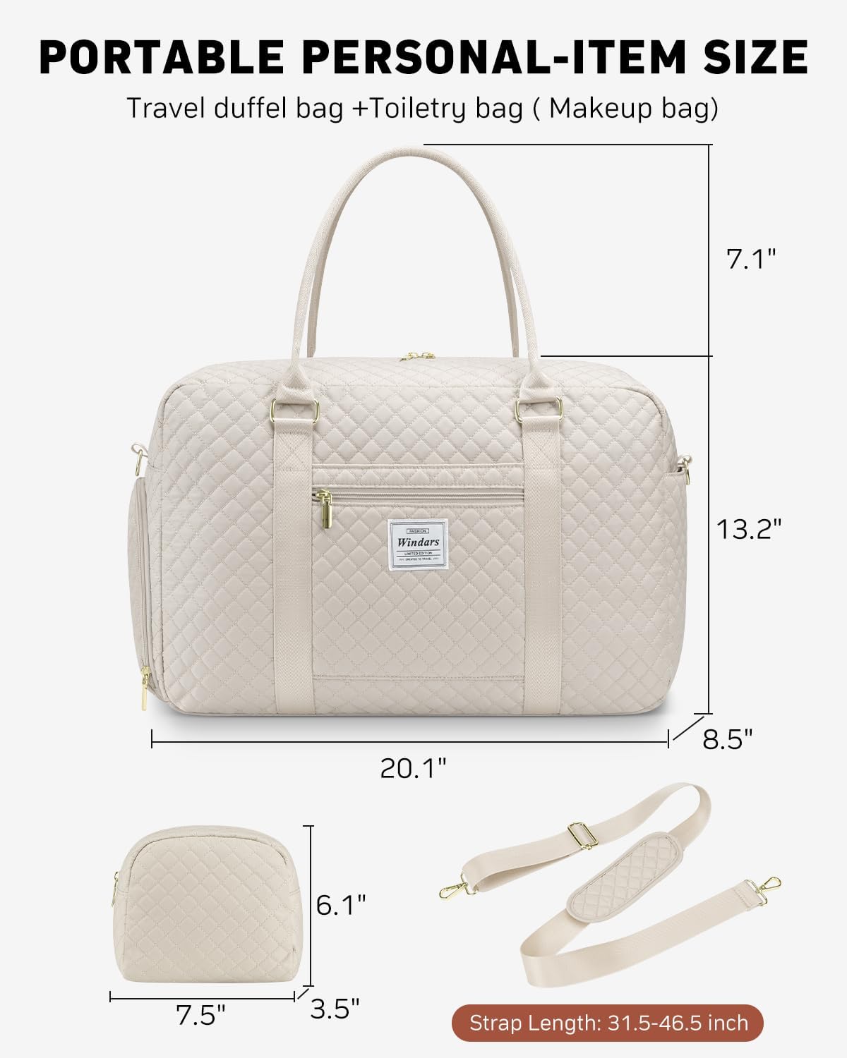 Travel Duffle Bag, Weekender Bags for Women with Shoe Compartment, Carry on Overnight Bag with Toiletry Bag & Wet Pocket, Hospital Bags for Labor and Delivery (Beige)