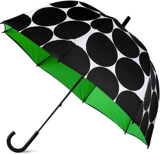 kate spade new york Bubble Umbrella in Cute Black Pattern for Adults, Use for Rain or Sun, Large Size, Joy Dot