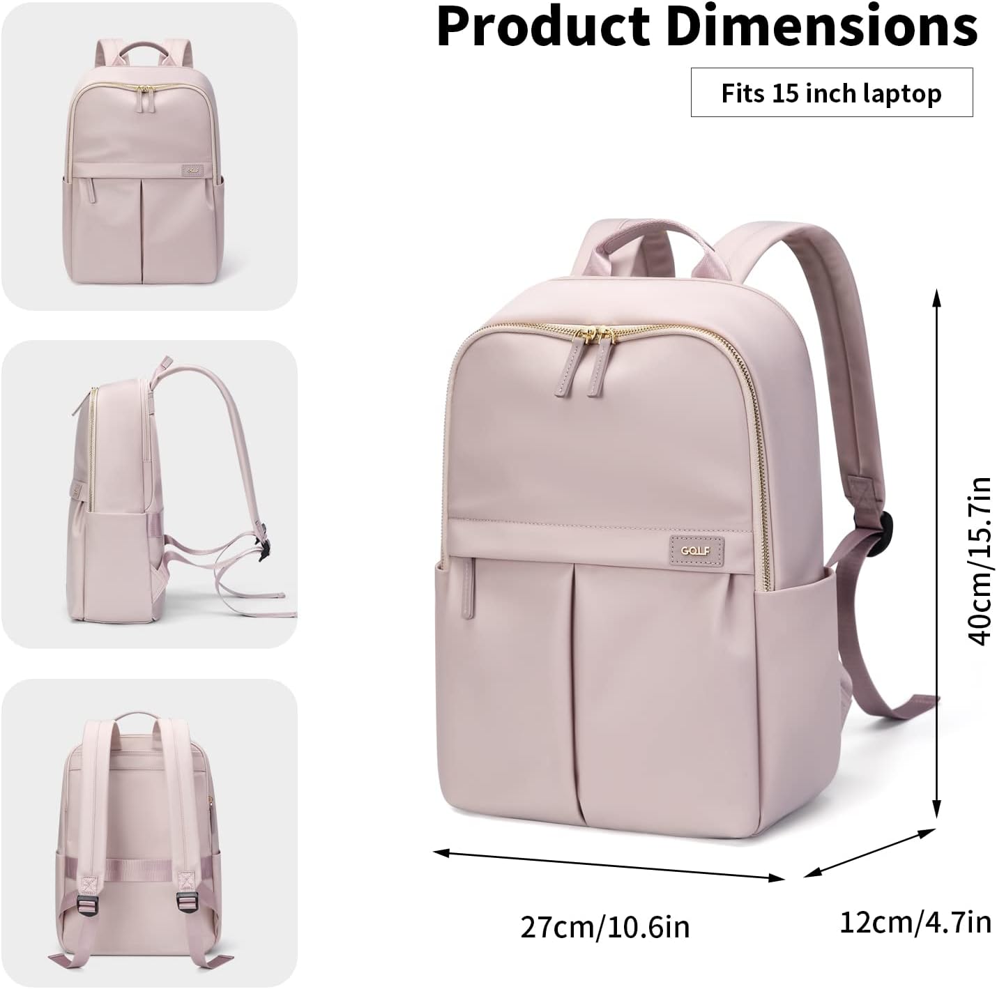 GOLF SUPAGS Laptop Backpack with Separate Laptop Compartment Water Resistant Computer Backpacks Fits 15 Inch Notebook Travel Work Bags for Women (Pink)